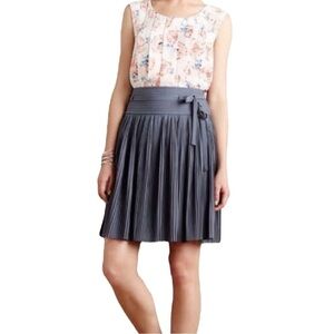Leifsdottier (Anthropologie) Grey Plisse Skirt with Yoke Drop Waist and Sash